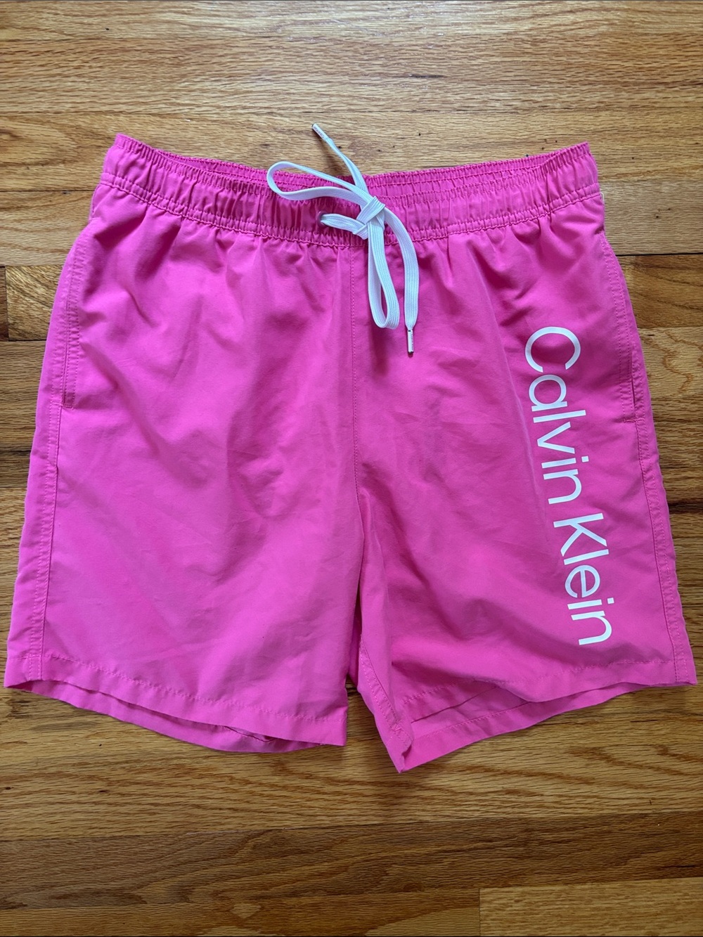 Calvin Klein Men’s Pink Swim Trunks with White Logo Sz Small